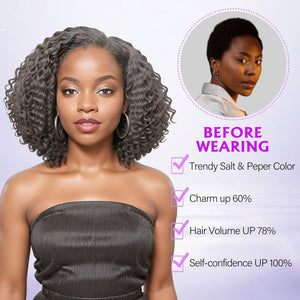 12" Glueless Wavy Bob Wigs Salt and Pepper Human Hair Wigs Pre Plucked Grey Wig - Wigtrends