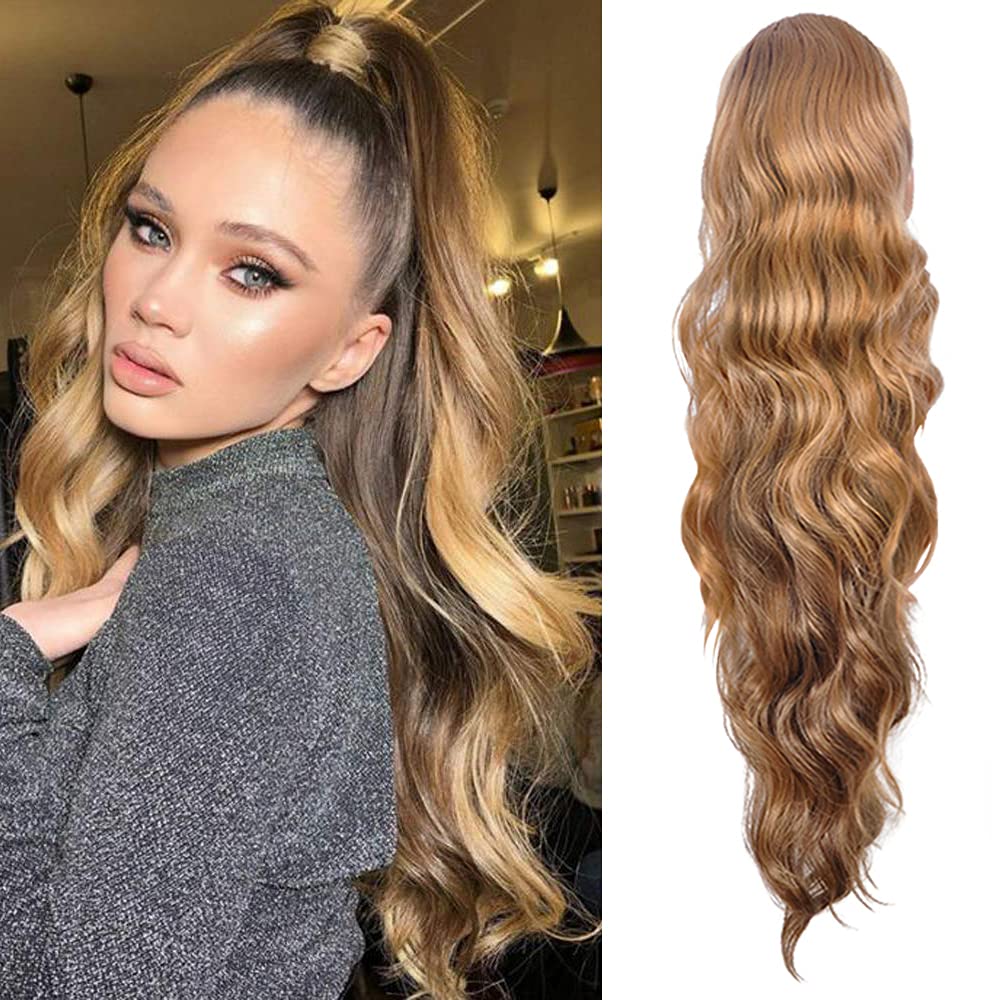 Body Wave Ponytail hair Extension Human Hair Wigs Wrap Around Drawstring Curly Wavy Ponytail Hairpieces(Silver Grey)