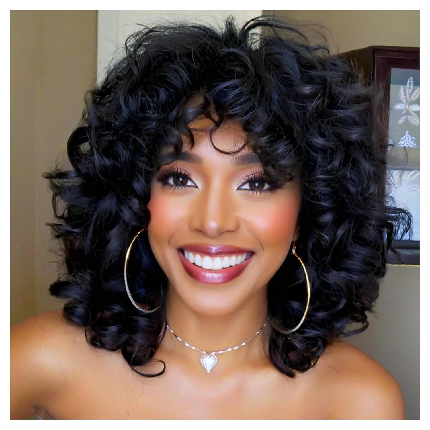 Short Curly Wigs for Black Women Synthetic Hair Heat Resistant Fluffy Natura Wigs for African American Women (Black) - Wigtrends