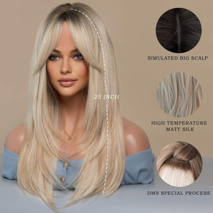 Long Natural Black Wig with Bangs Straight 100%Human Hair Wigs - Wigtrends