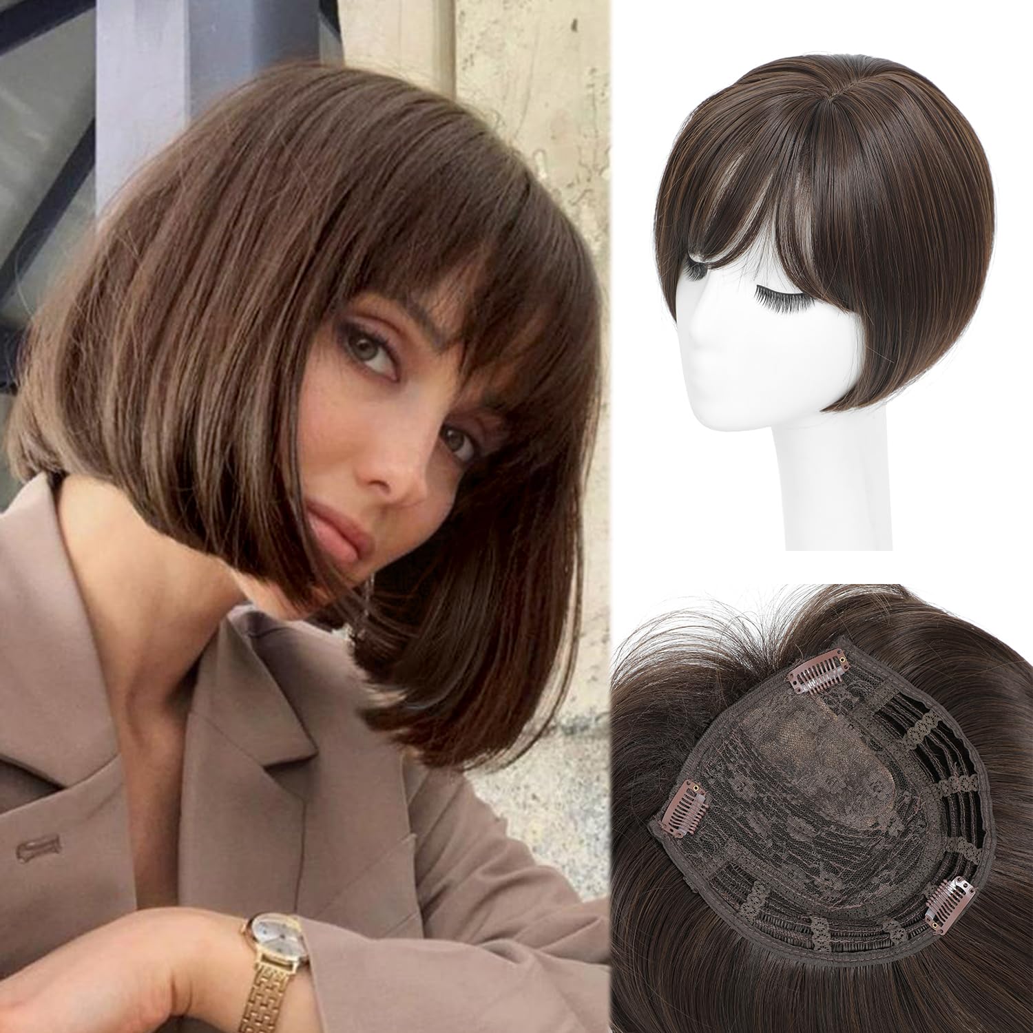 Toppers Hair Pieces 11 Inch  for Women with Thinning Hair 360° 3D Cover Short Bob Wig Toppers