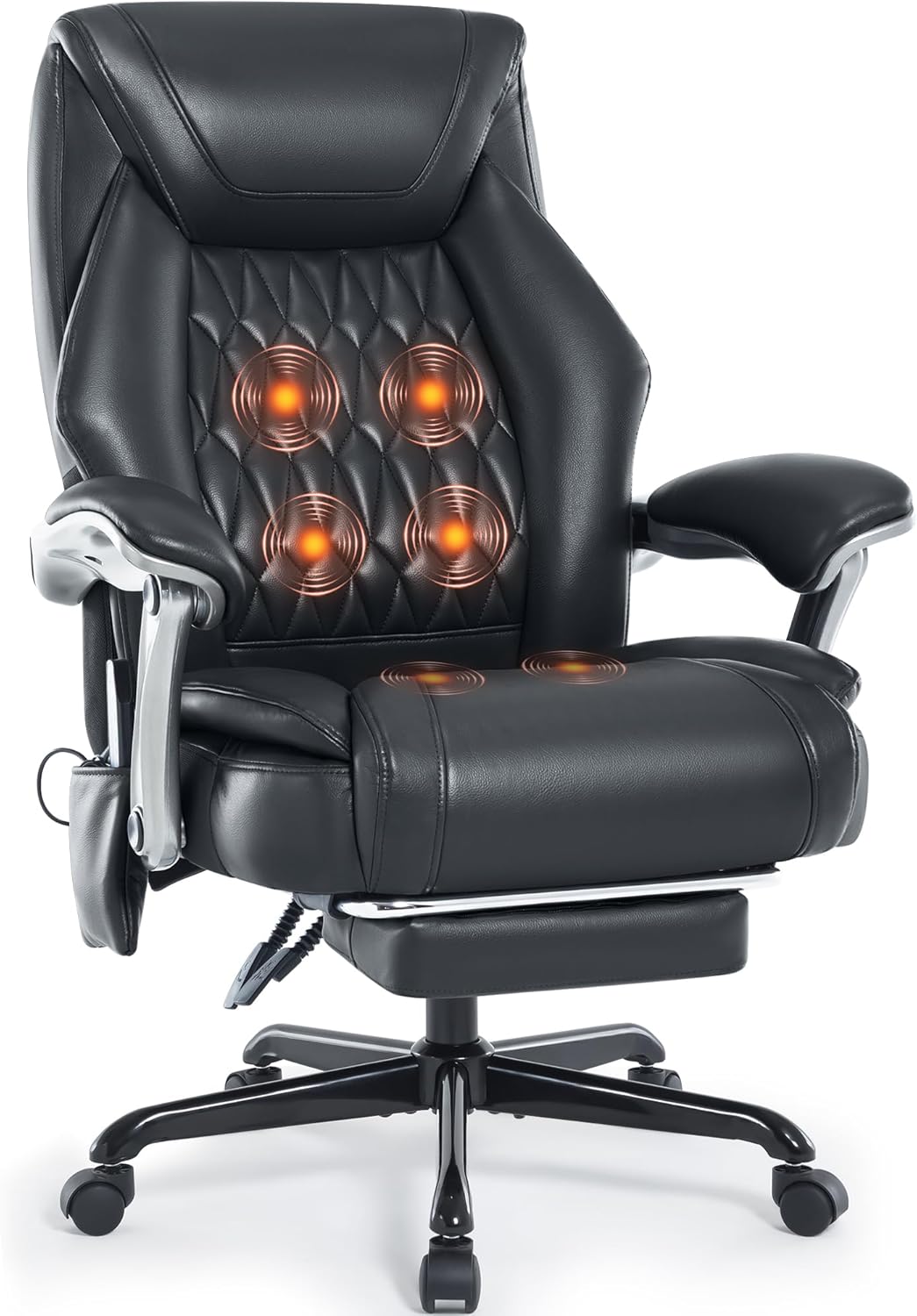 Massage Office Chair with Heating Function & Footrest, 6-Point Vibration, Ergonomic Executive Reclining Desk Chair with Padded Seat for Relaxation, Comfort & Stress Relief