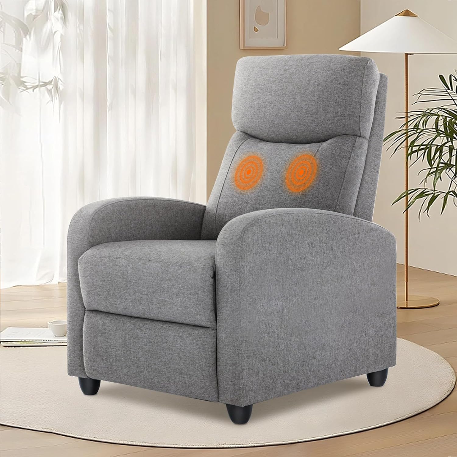 DUMOS Recliner Chair for Adults, Massage Reclining Chair for Living Room, Adjustable Home Theater Seating Single Sofa with Padded Seat Backrest and Footrest, Linen, Grey