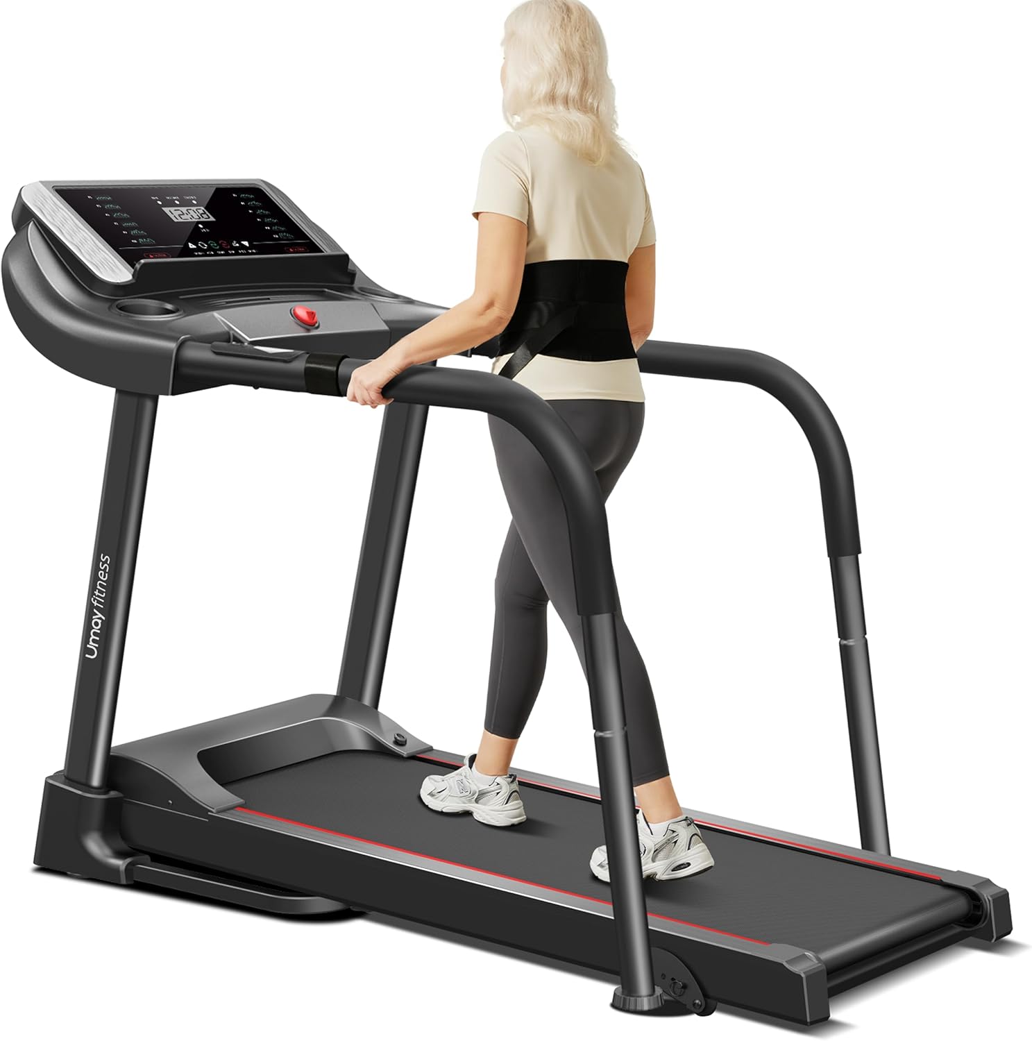 UMAY Fitness Home Folding Incline Treadmill with Pulse Sensors, 3.0 HP Quiet Brushless, 300 lbs Capacity (Black or Gray)