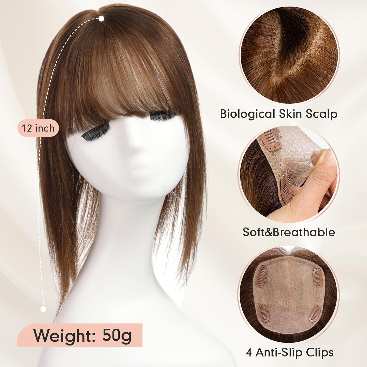 Hair Toppers for Women Real Human Hair 5"*5.5"Large Coverage Brown with Blond Highlight Hair Topper No Bangs - Wigtrends