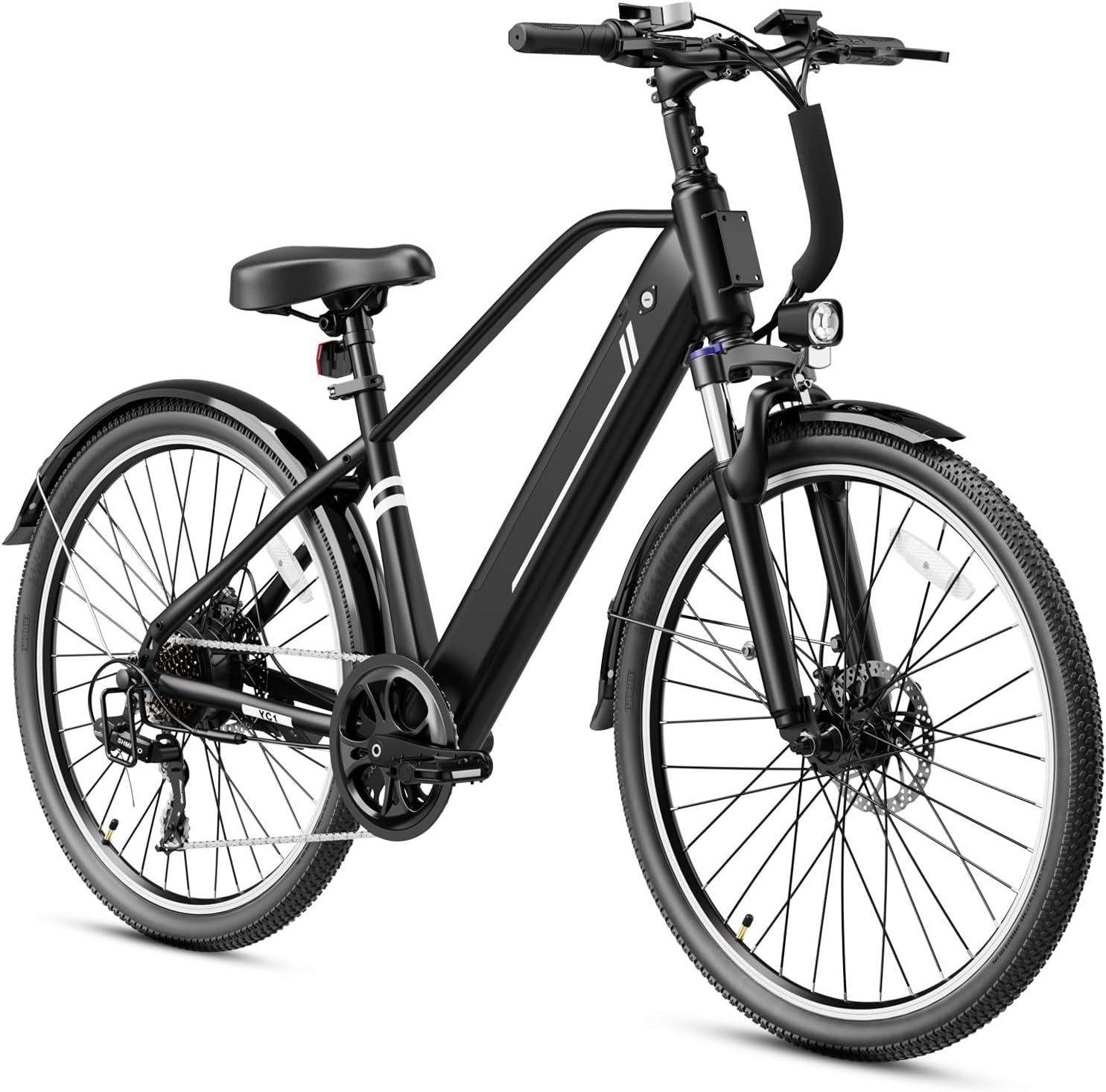 Jasion YC1/ST 26" Electric Bike, 750W Peak Motor, Step-Through Ebike for Adults, 360WH Removable Battery, Up to 40miles, Max 23MPH Urban Commuter E-Bike, 7 Speeds & Front Suspension