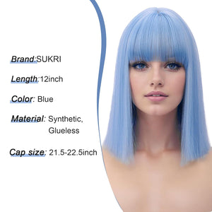 Bob Wig with Bangs Short Straight Wigs for Women Silver White Bob Hair Wig(12Inch) - Wigtrends