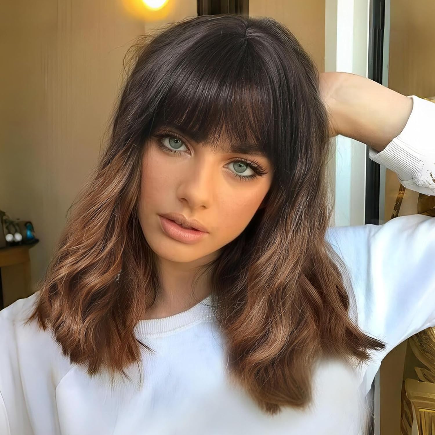 Short Wavy Salt Pepper Human Hair Wigs Platinum Curly Bob Wigs With Bangs White Wig
