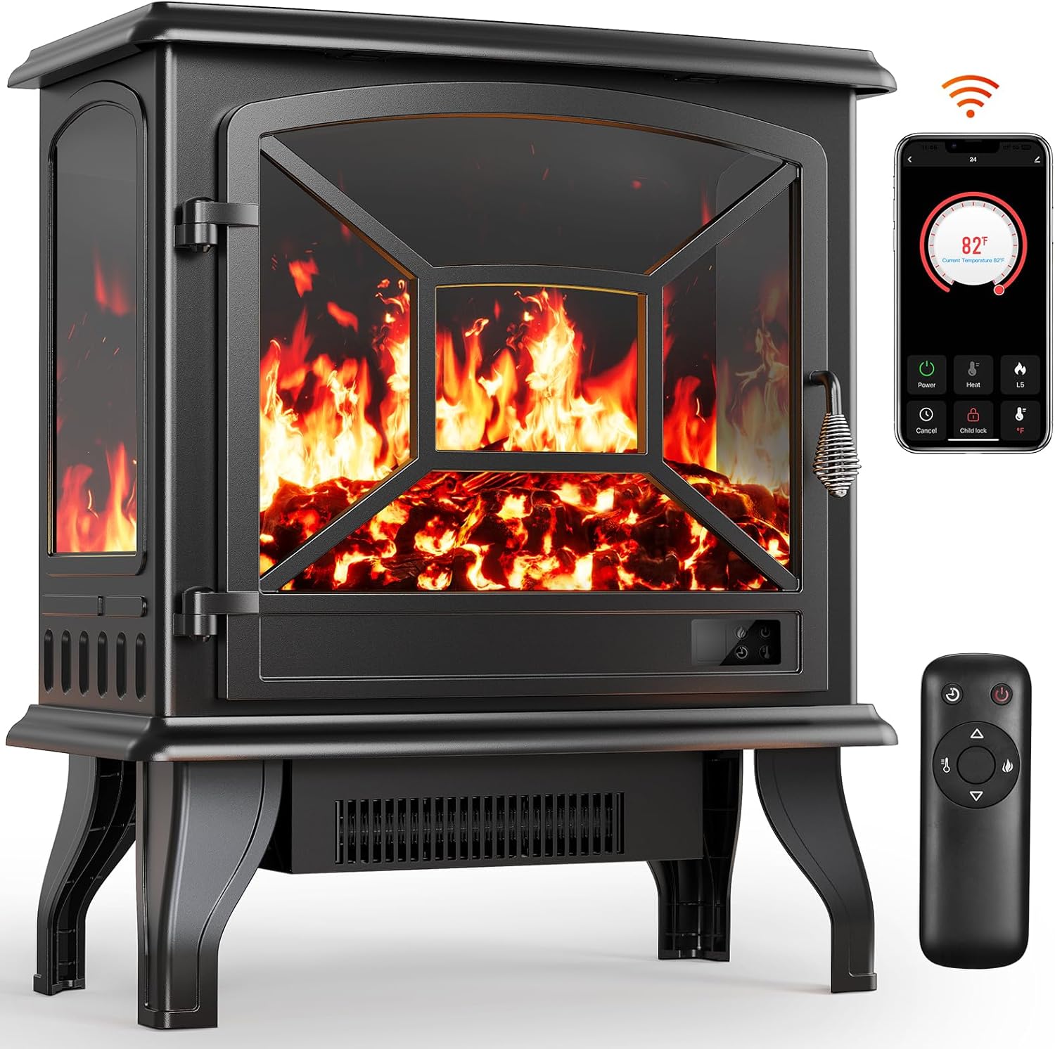 Silonn 50″Smart Electric Fireplace Heater with App & Remote Control, 5300 BTU Heat Output, Ultra-Slim Wall-Mounted or Recessed Electric Fireplace Inserts with Timer, 20 Flame Colors,WiFi Enabled