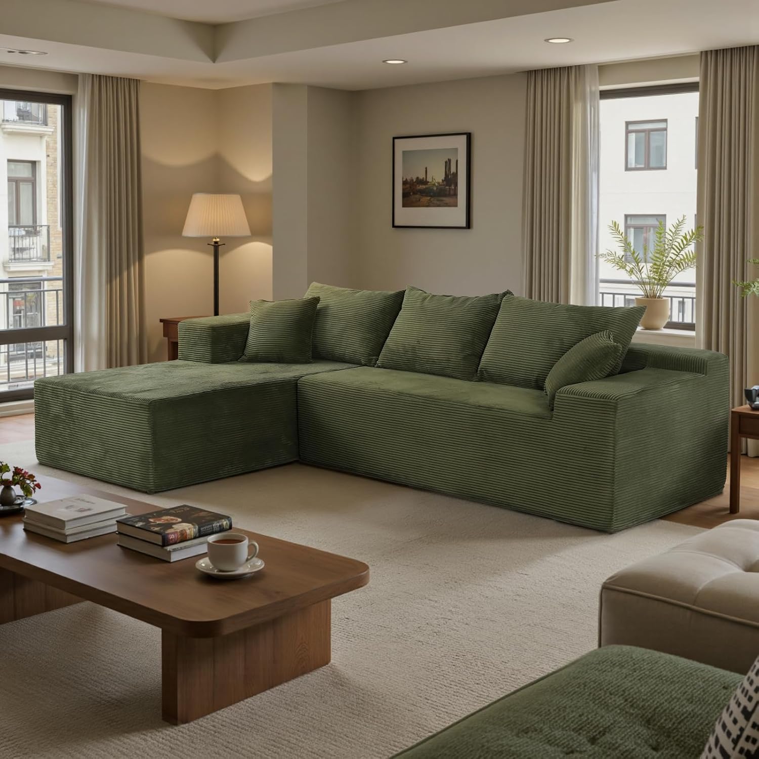 Cloud Sectional Couch with L-Shape Chaise,Modern Modular Sofa with Deep Seat, Upholstered Couches for Living Room Bedroom,No Assembly Required, Beige (Left Facing Chaise)