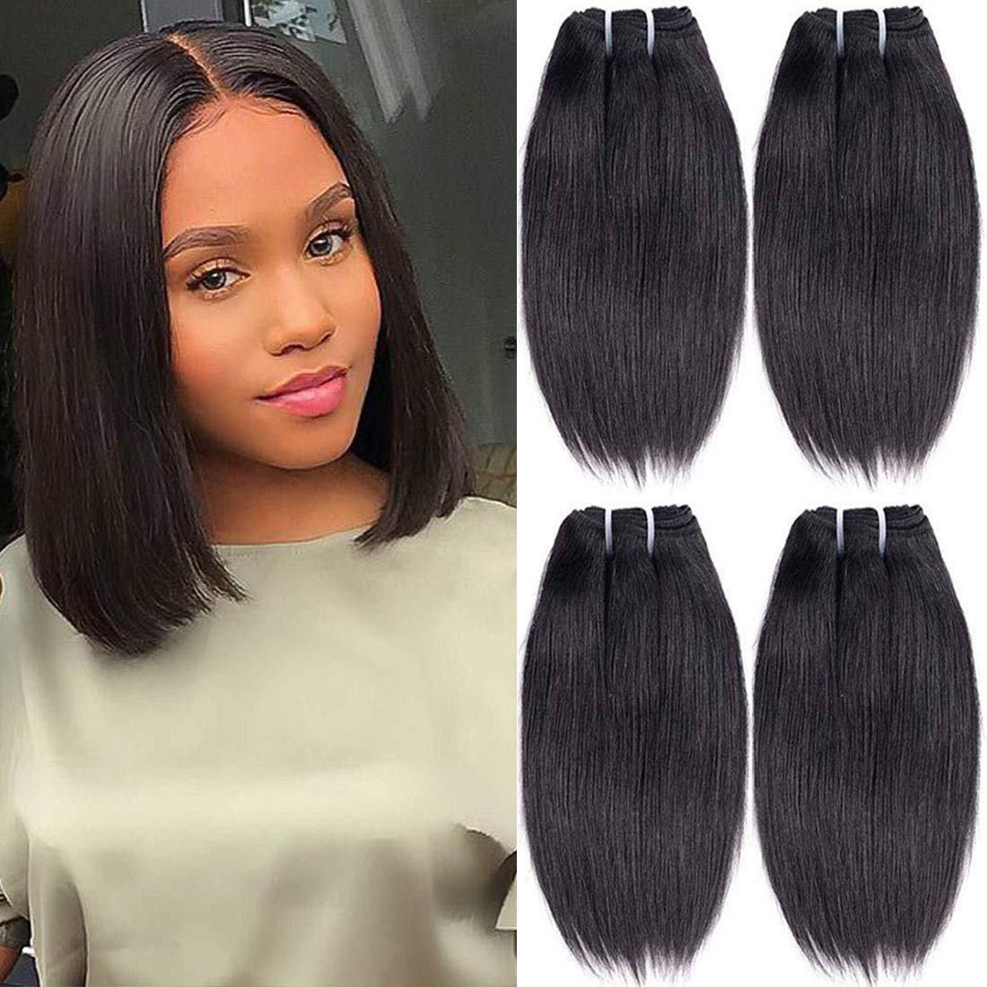 Short 100% Human Hair Bundles Natural Color 4 Bundles 12A Brazilian Virgin Hair