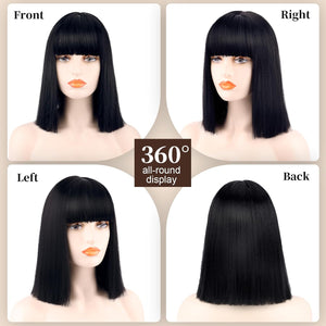 Bob Wig with Bangs Short Straight Wigs for Women Silver White Bob Hair Wig(12Inch) - Wigtrends