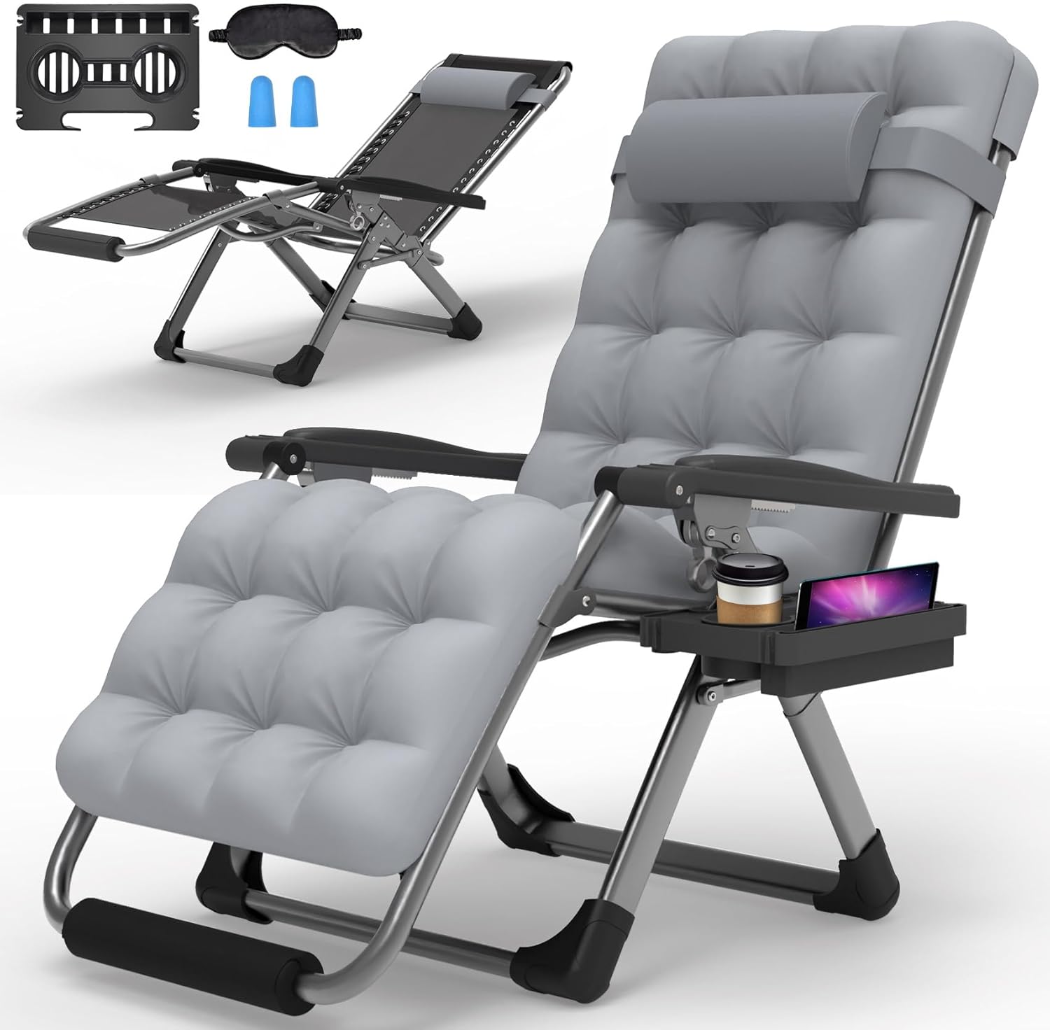 Suteck Zero Gravity Chair, Reclining Camping Lounge Chair w/Removable Cushion, Upgraded Lock and Cup Holder, Reclining Patio Chairs Folding Recliner for Indoor and Outdoor