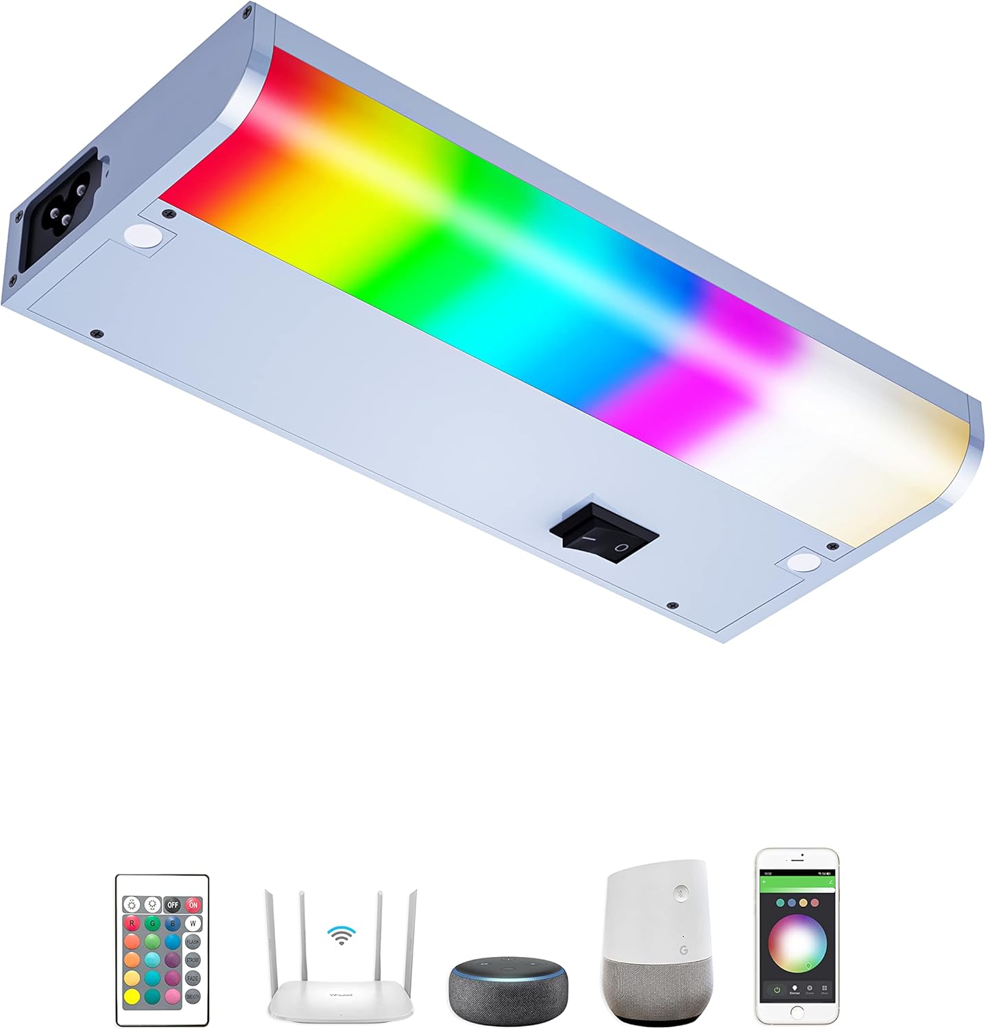 Smart Under Cabinet Lighting Strip Lights White & Color Changing Dimmable Work with Alexa Google Smart Thing Phone App, RGB Multi Colored Lamp for Kitchen Counter Light Fixture (6 Lights Bar Kit)