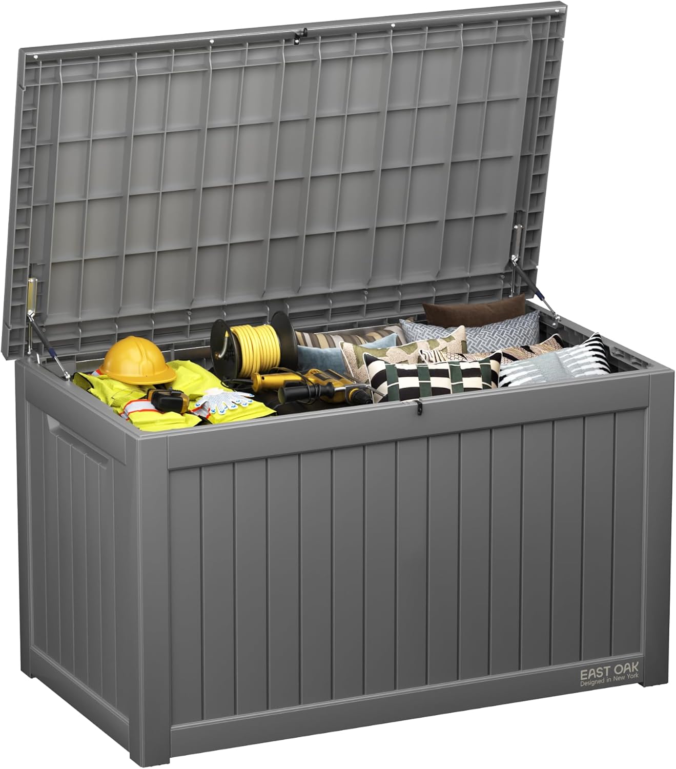 EAST OAK Outdoor Storage Box, 60 Gallon Deck Box Indoor and Outdoor Use, Waterproof Resin Storage Bin for Patio Cushions, Gardening Tools, Lockable, UV Resistant, Grey