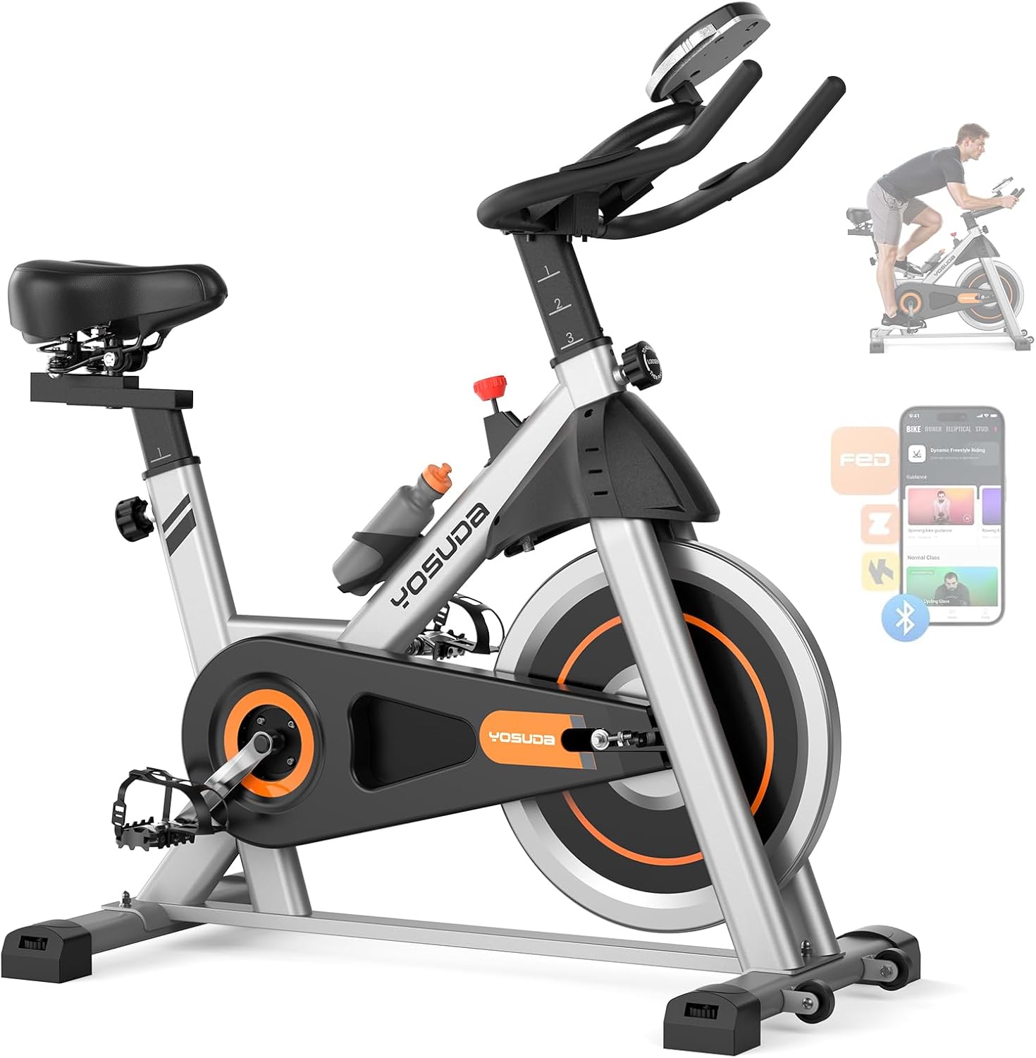 YOSUDA Exercise Bike, Brake Pad Stationary Bike for Home with Exclusive App, Magnetic Indoor Cycling Bike with 300 lb Weight Capacity, Low Noise, Tablet Holder and Fitness Courses for Weight Loss