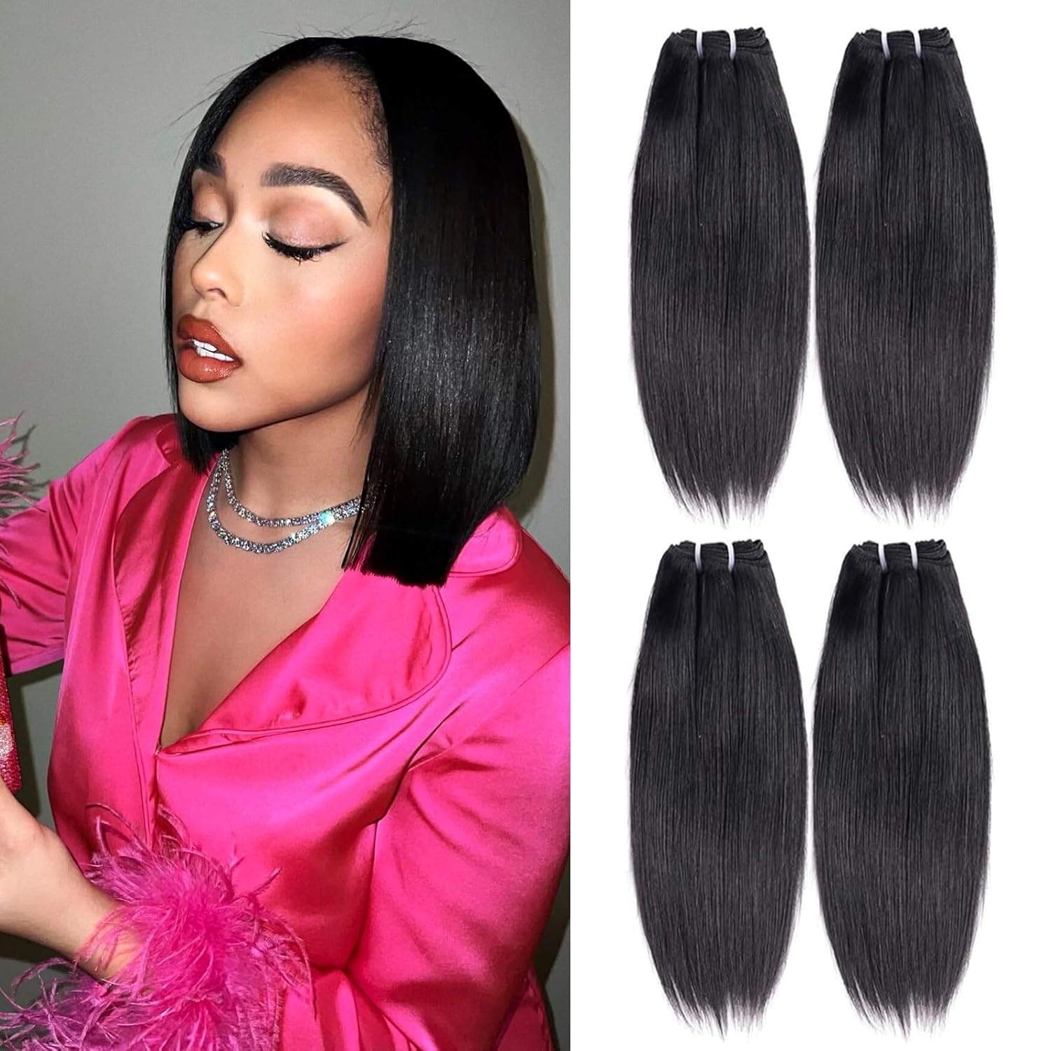 Short 100% Human Hair Bundles Natural Color 4 Bundles 12A Brazilian Virgin Hair