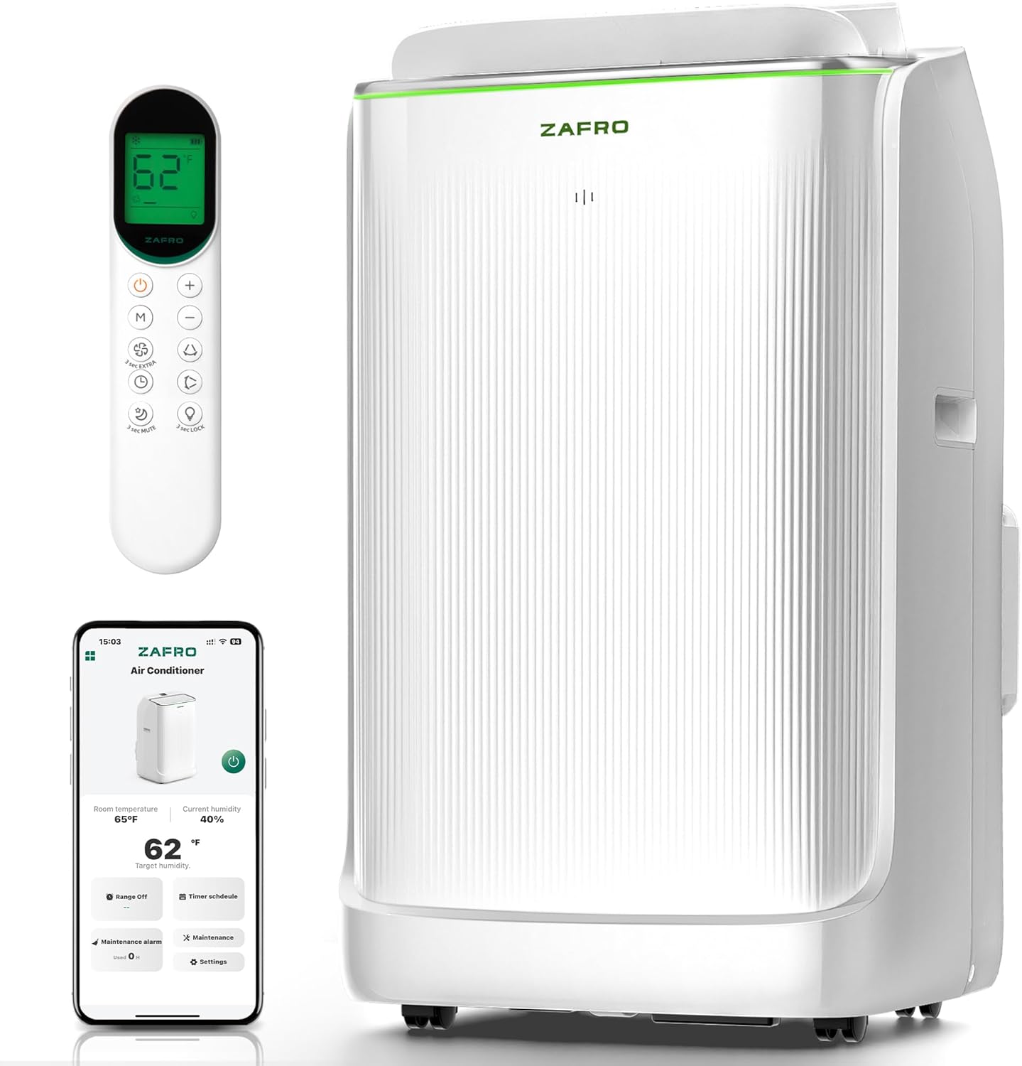 ZAFRO 8,000 BTU Portable Air Conditioners, 4 Modes Portable AC Unit with Fast Cooling/Energy Efficient/Remote/24Hrs Timer for Bedroom/Dorms/Indoor Rooms, White