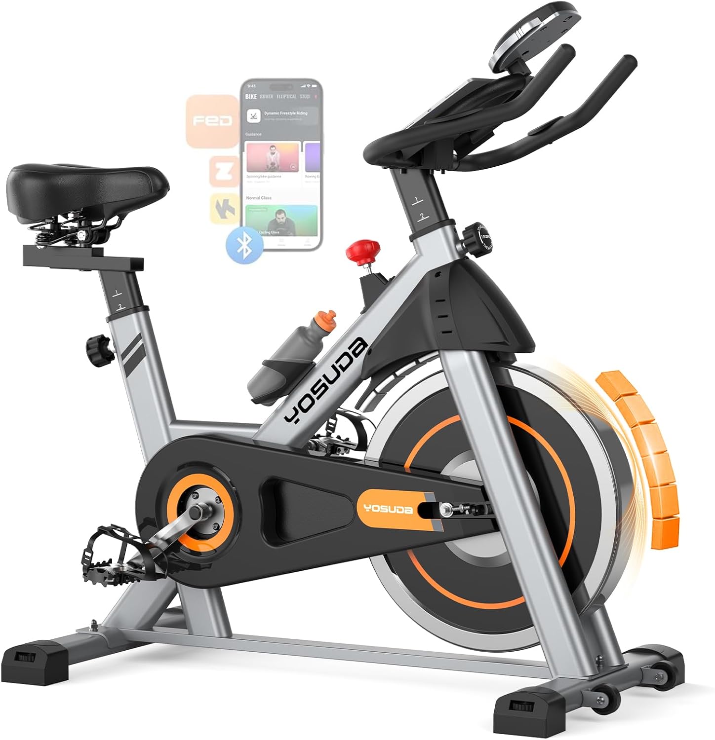 YOSUDA Exercise Bike, Brake Pad Stationary Bike for Home with Exclusive App, Magnetic Indoor Cycling Bike with 300 lb Weight Capacity, Low Noise, Tablet Holder and Fitness Courses for Weight Loss