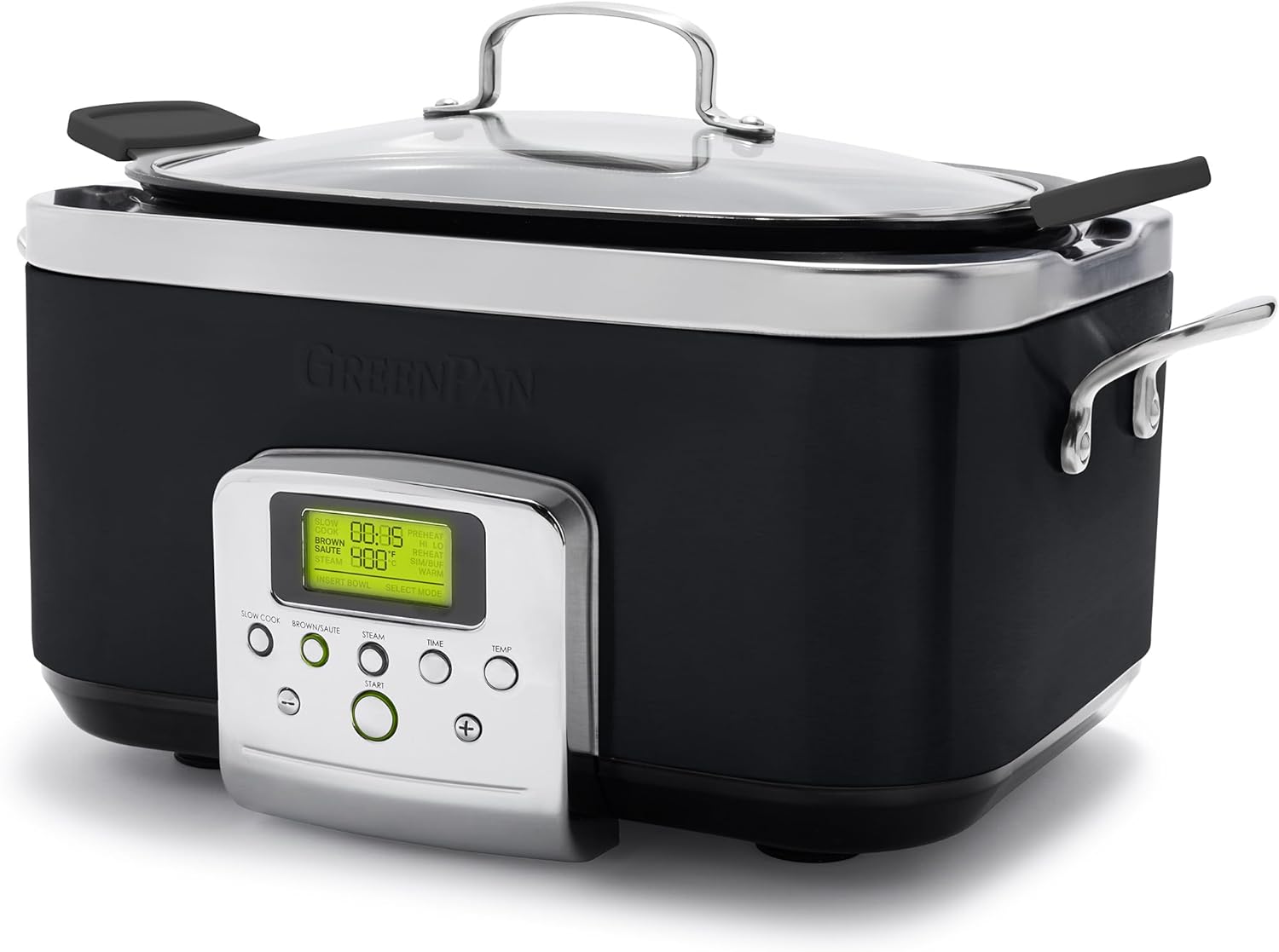 GreenPan Elite 8-in-1 Programmable 6QT Electric Slow Cooker, Dishwasher Safe Lid & Removable Crock, PFAS-Free Healthy Ceramic Nonstick Multi-Cooker, Sear, Sauté, Brown, Steam Basket, Roast, White
