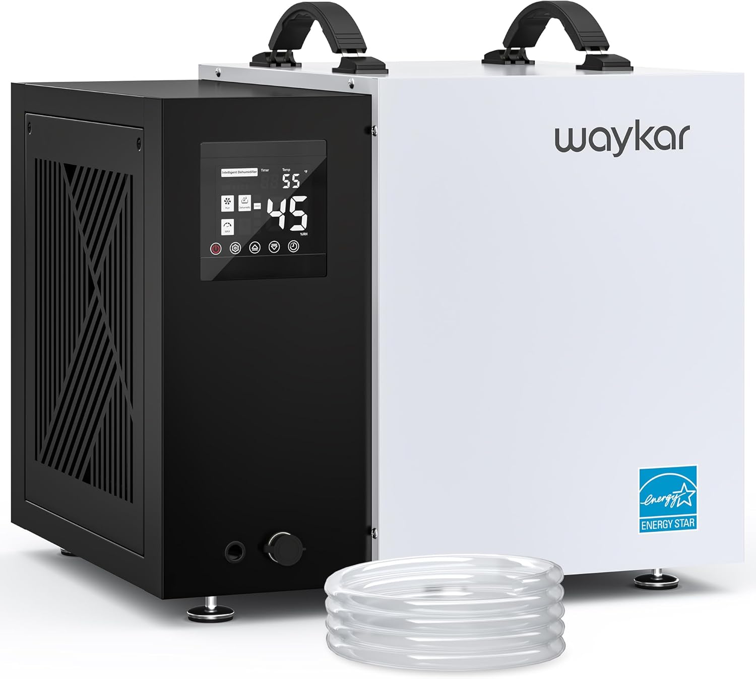 Waykar 125 Pint Crawl Space Dehumidifier with Pump and Drain Hose for commercial, Basements, and Water Damage Unit for Spaces up to 6500 Square Feet, Smart Humidity Control - 5-Year Quality Coverage