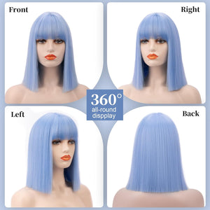 Bob Wig with Bangs Short Straight Wigs for Women Silver White Bob Hair Wig(12Inch) - Wigtrends