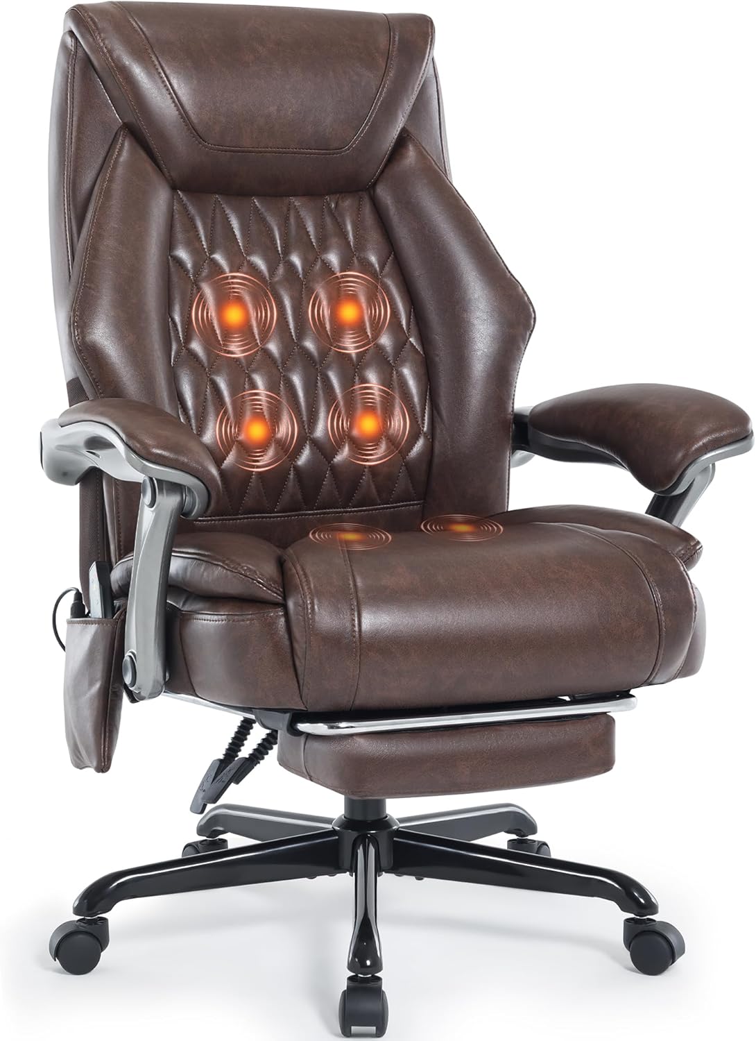 Massage Office Chair with Heating Function & Footrest, 6-Point Vibration, Ergonomic Executive Reclining Desk Chair with Padded Seat for Relaxation, Comfort & Stress Relief