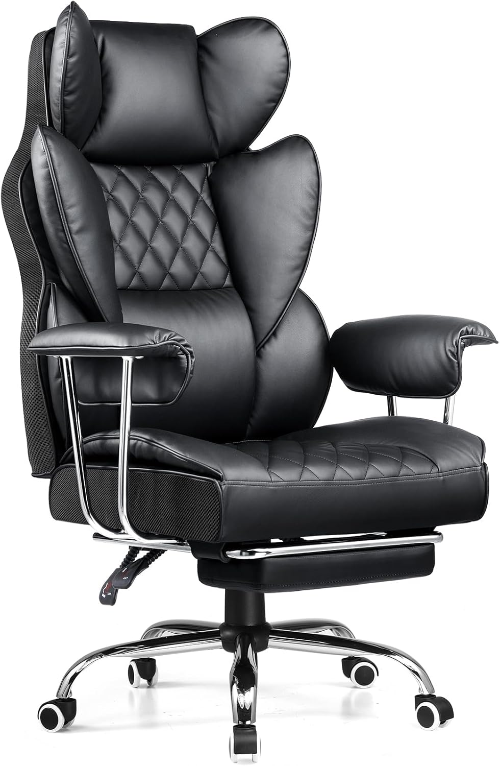 COMHOMA Big and Tall Office Chair, High Back Leather Gaming Chair with Footrest, Executive Ergonomic Office Chair with Pocket Spring Lumbar Support and with Outward Fixed Soft Armrests
