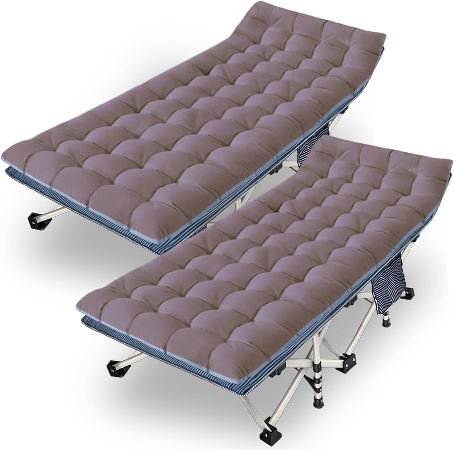 2 Pack Camping Cot with Mattress Comfortable Cot Bed Folding Cot Heavy Duty Cots for Sleeping with Carry Bag for Adults Kids Guest Bed Outdoor Indoor Home