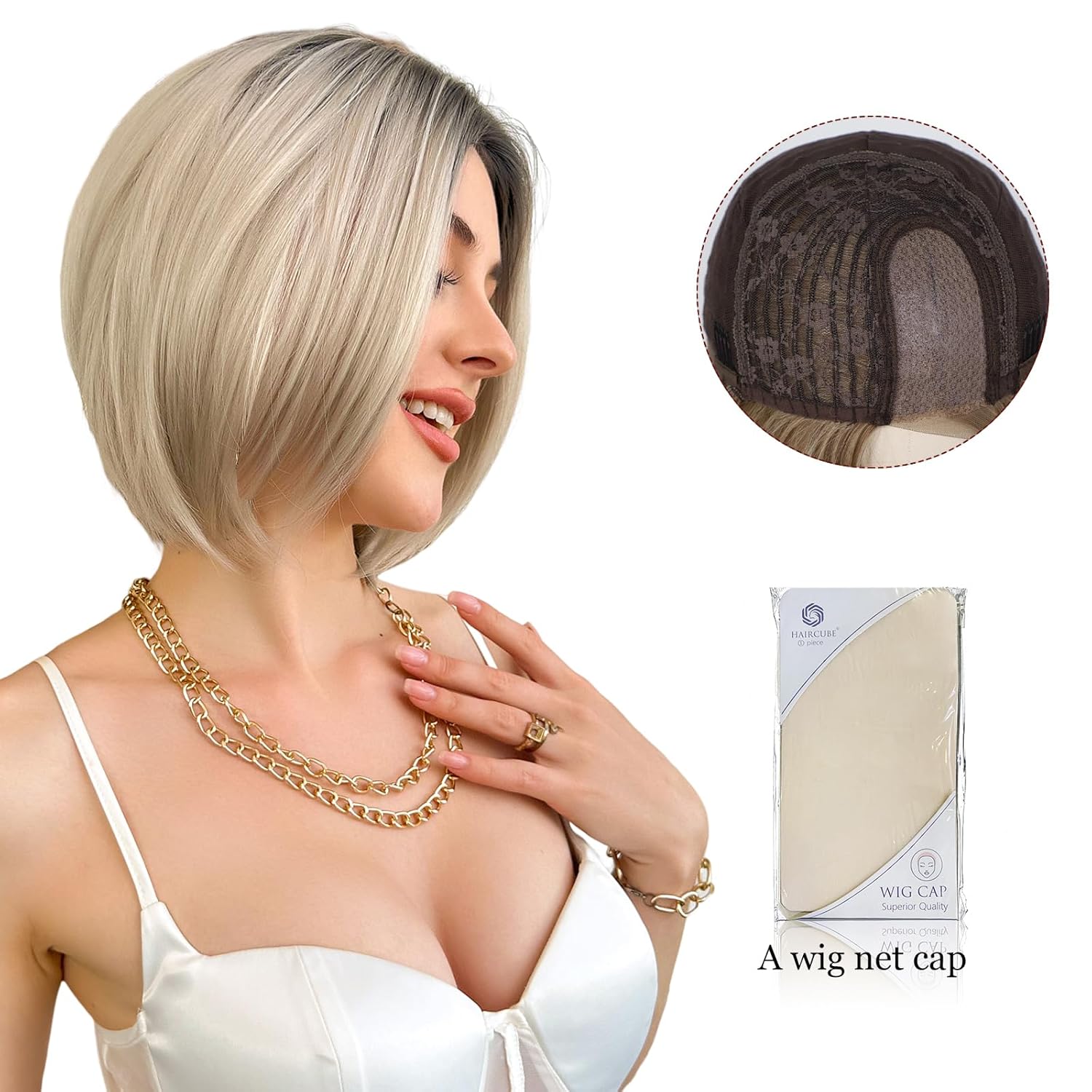 Side Parting Short Bob Sliver Mix White Lace Front Hair Natural Glueless Wig - Wigtrends