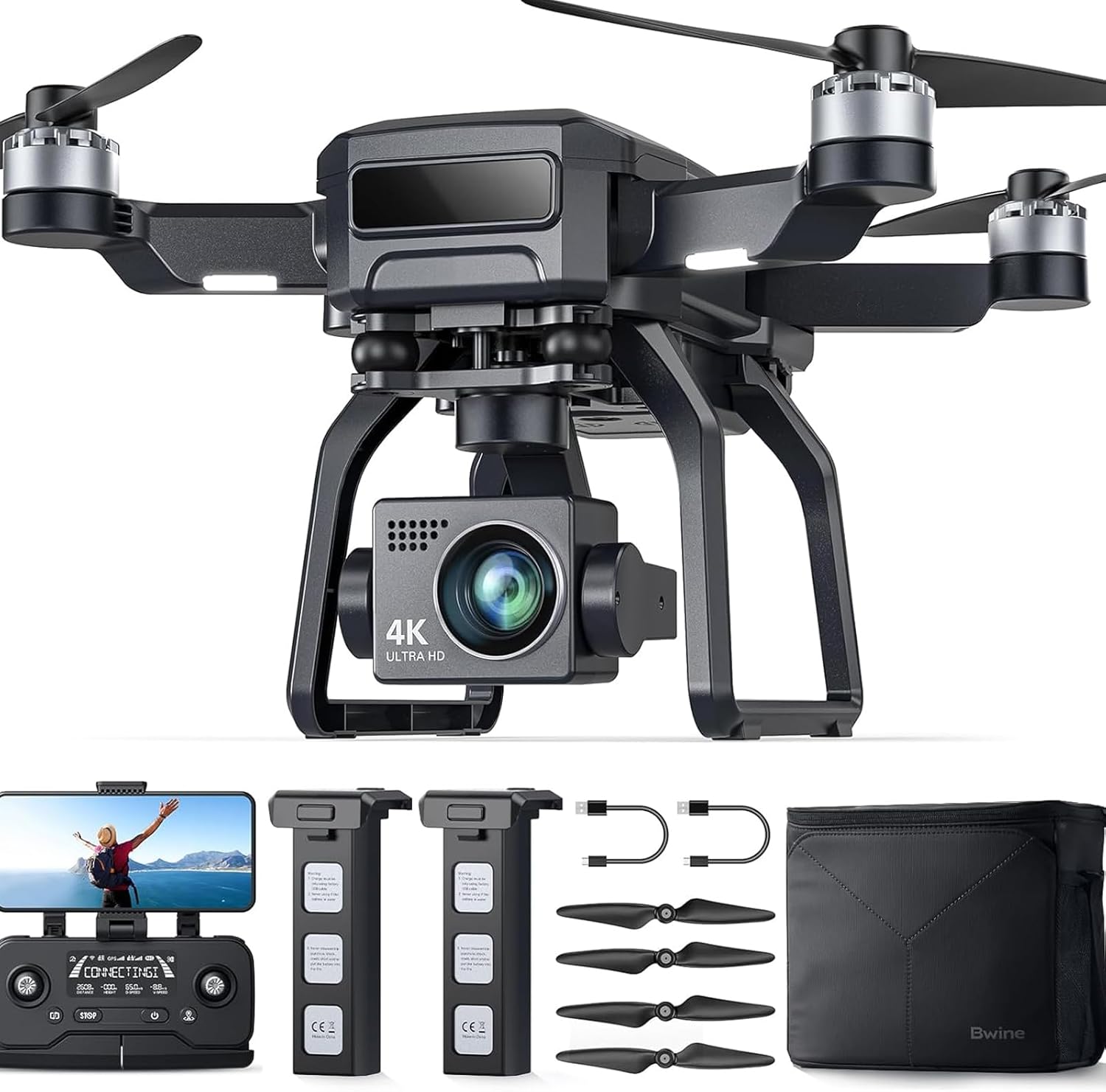 Bwine F7GB2 Pro Drones with Camera for Adults 4K UHD Aerial, 3-Axis Gimbal, 10000FT Control, 75 Mins Flight Time with 3 Batteries, GPS Follow, Waypoint, Orbit Fly, Auto Return, Beginner Mode