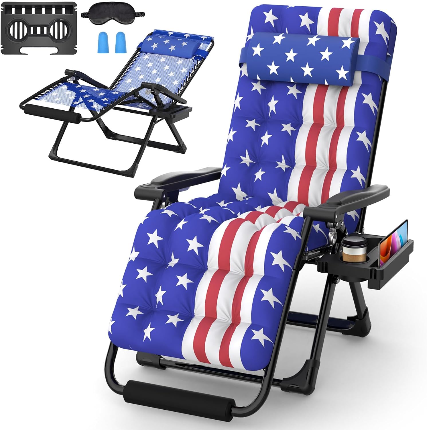 Suteck Zero Gravity Chair, Reclining Camping Lounge Chair w/Removable Cushion, Upgraded Lock and Cup Holder, Reclining Patio Chairs Folding Recliner for Indoor and Outdoor