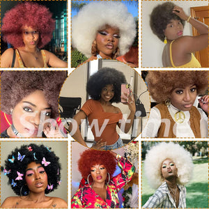 Short Curly Wigs for Black Women Synthetic Hair Heat Resistant Fluffy Natura Wigs for African American Women (Black) - Wigtrends