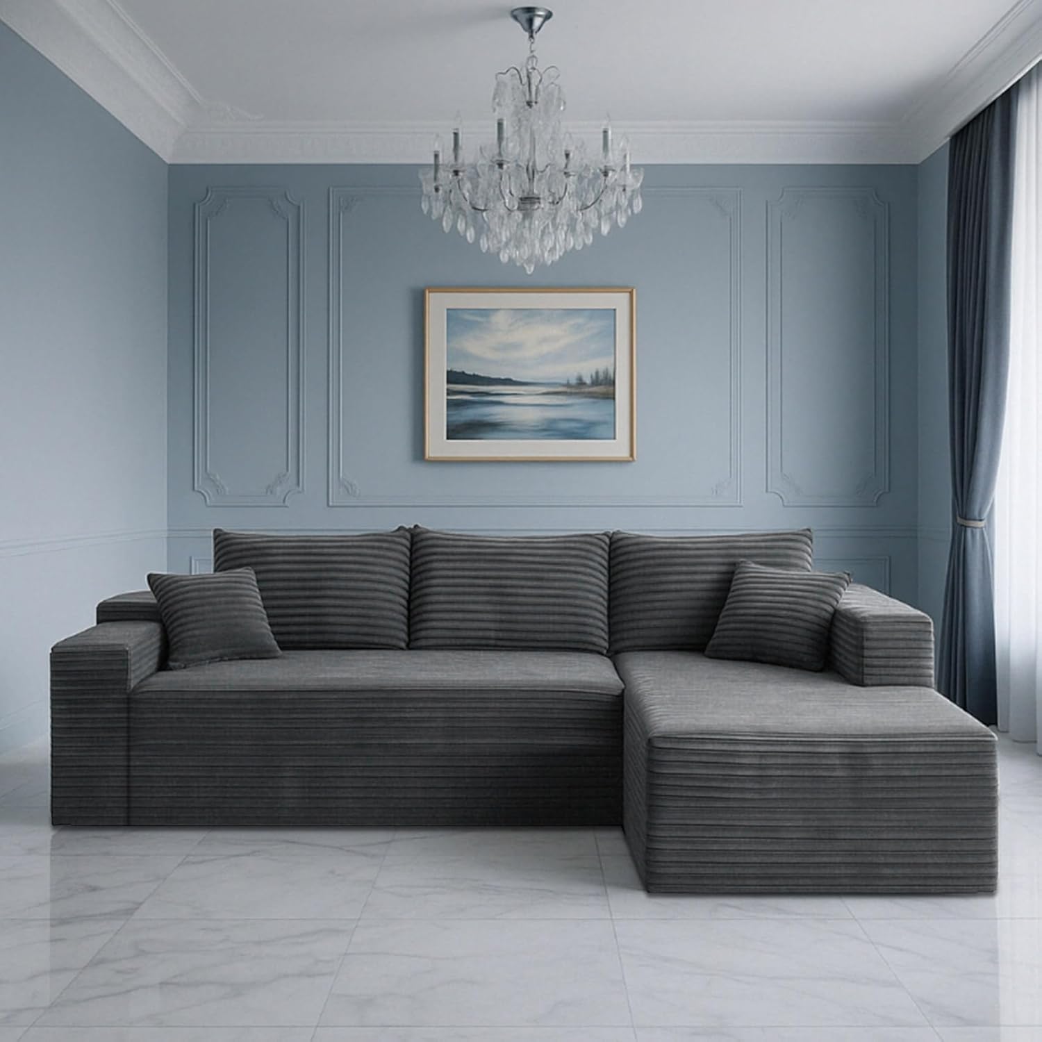 Cloud Sectional Couch with L-Shape Chaise Modern Modular Sofa with Deep Seat Modern Comfy Furniture Bedroom Lounge Dorm Office Apartment Home (Black, Left Facing Chaise)