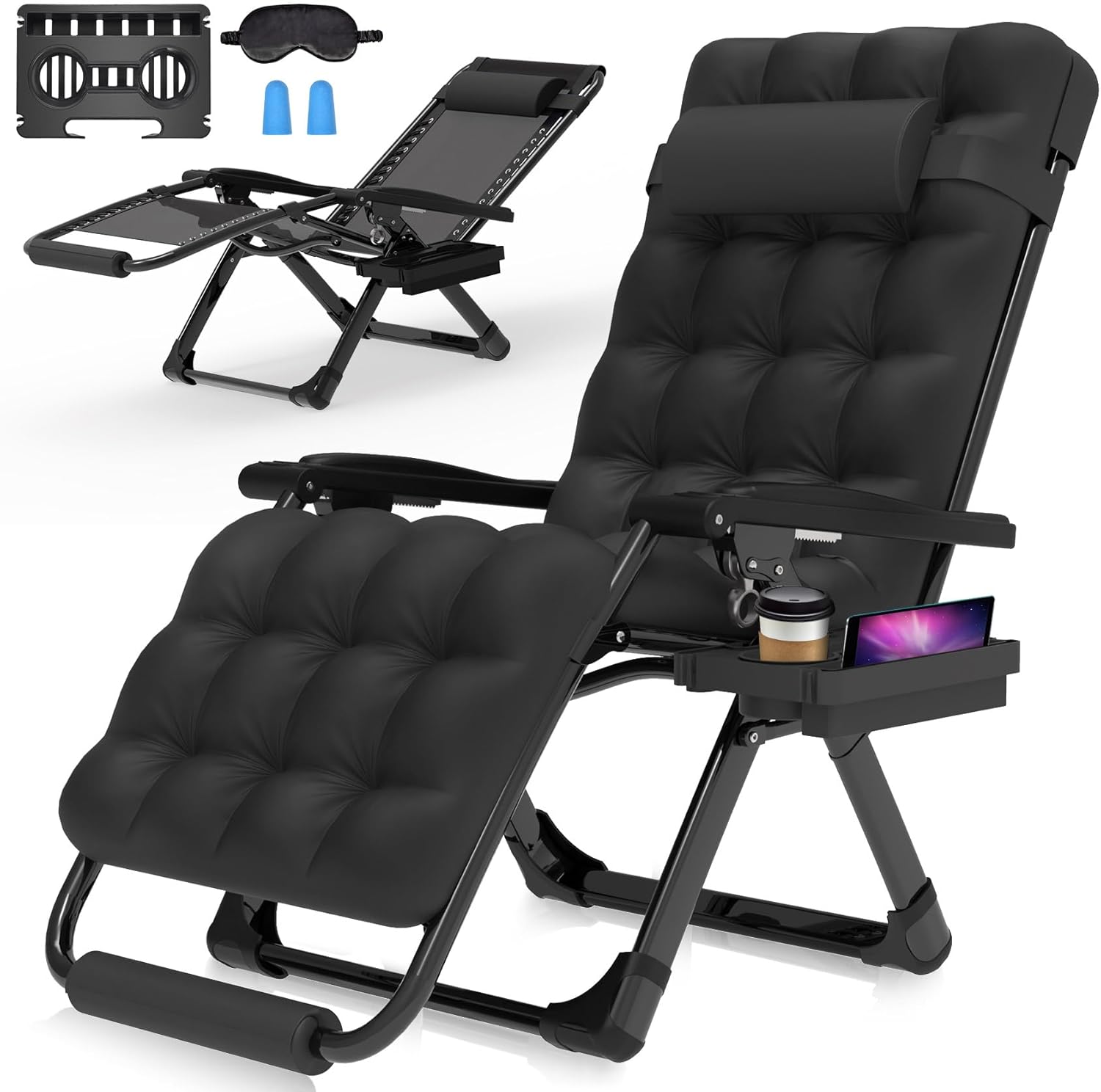 Suteck Zero Gravity Chair, Reclining Camping Lounge Chair w/Removable Cushion, Upgraded Lock and Cup Holder, Reclining Patio Chairs Folding Recliner for Indoor and Outdoor