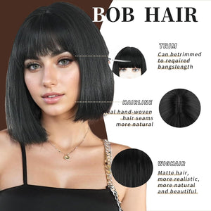 Bob Wig with Bangs Short Straight Wigs for Women Silver White Bob Hair Wig(12Inch) - Wigtrends