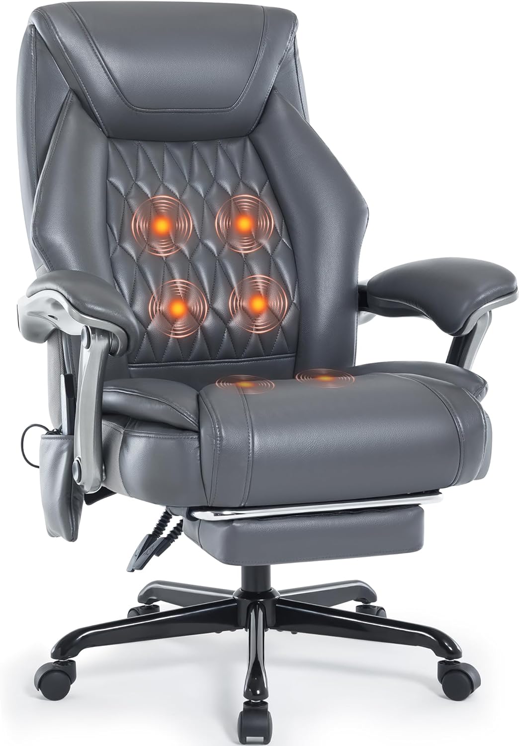 Massage Office Chair with Heating Function & Footrest, 6-Point Vibration, Ergonomic Executive Reclining Desk Chair with Padded Seat for Relaxation, Comfort & Stress Relief