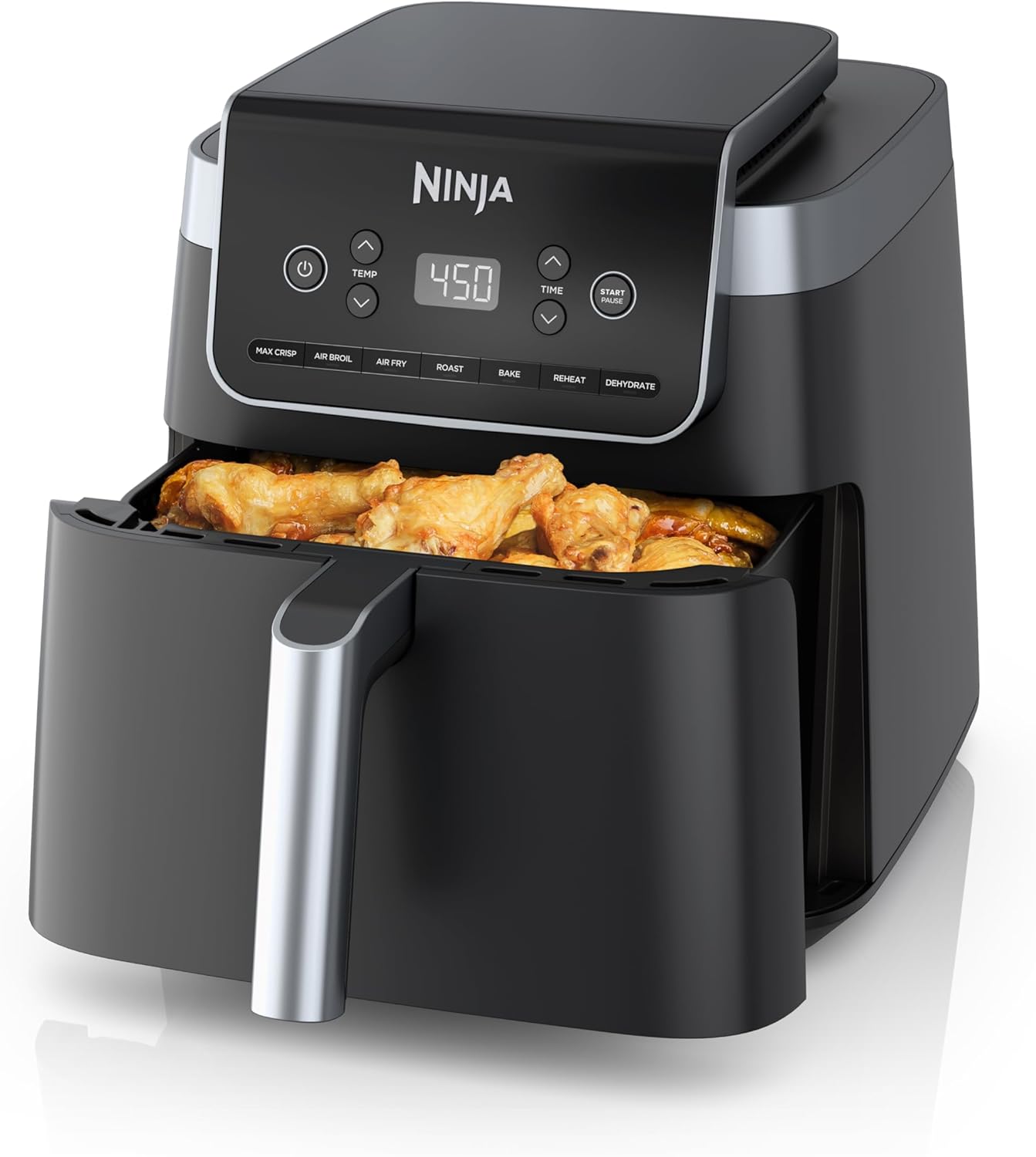 Ninja Air Fryer Pro 4-in-1 with 5 QT Capacity, Air Fry, Roast, Reheat, Dehydrate, Air Crisp Technology with 400F for hot, 120 Volts, Nonstick Basket & Crisper Plate, Grey, AF141