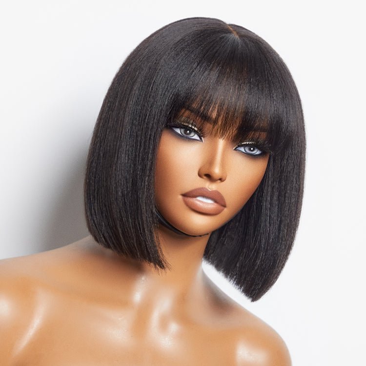8" Short Bob Cut Straight Wigs with Bangs - Wigtrends