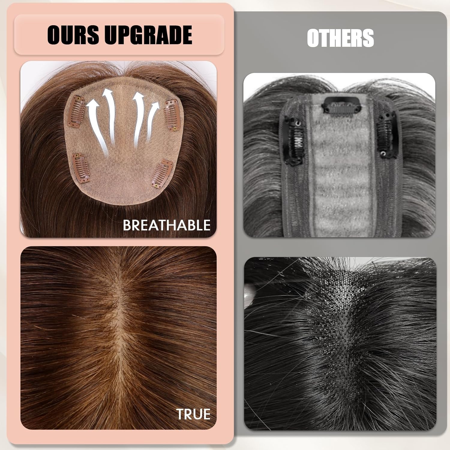Hair Toppers for Women Real Human Hair 5"*5.5"Large Coverage Brown with Blond Highlight Hair Topper No Bangs - Wigtrends