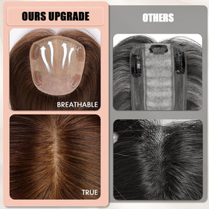 Hair Toppers for Women Real Human Hair 5"*5.5"Large Coverage Brown with Blond Highlight Hair Topper No Bangs - Wigtrends