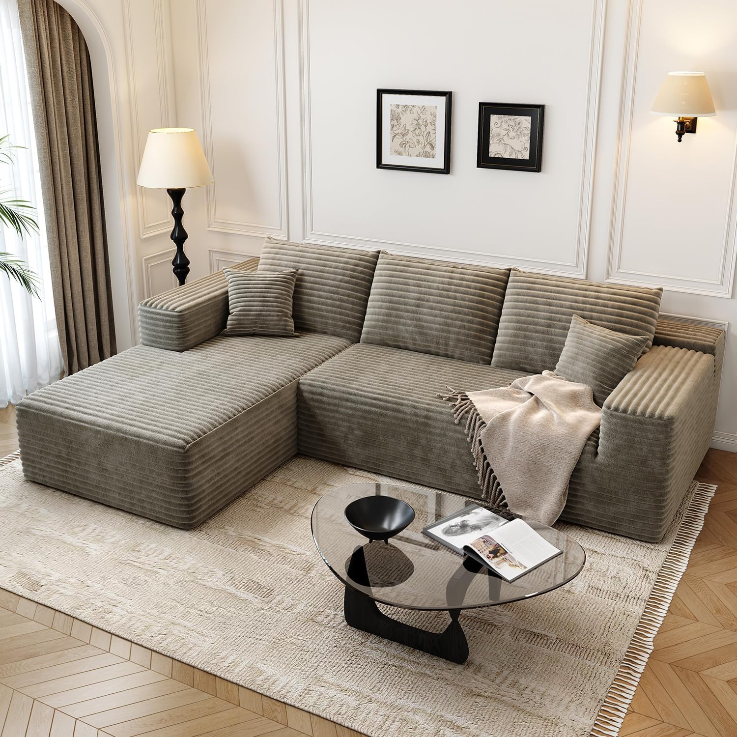 107.5" Cloud Modular Sectional Sofa Couch with L-Shape Chaise,Modern Minimalist Upholstered Couches for Living Room Bedroom,Deep Seat Corner Couch,No Assembly Required (Black,Left Facing Chaise)