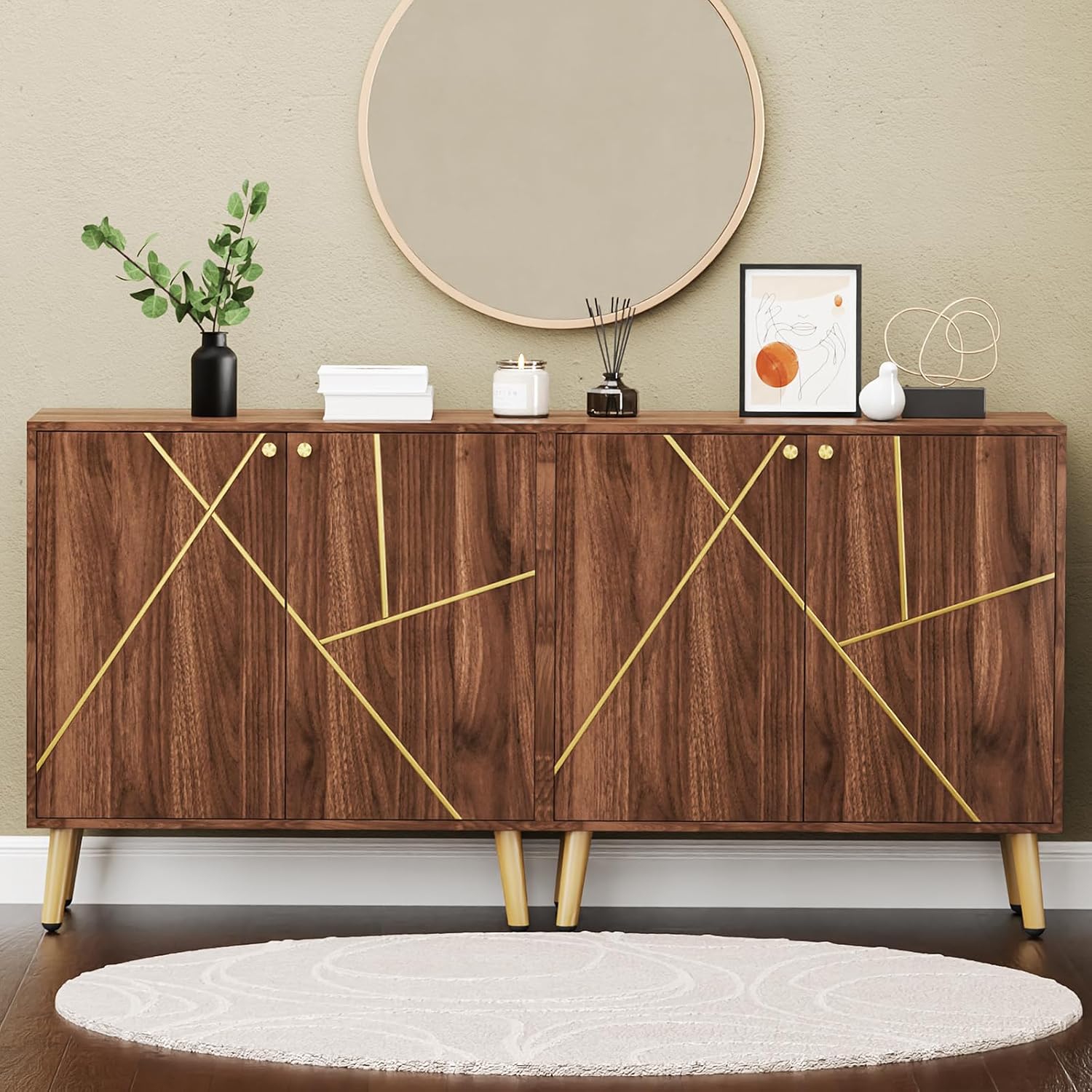 Free Standing Cabinet Black Wood for Living Room, Bedroom, Dining Room, Hallway, Entryway