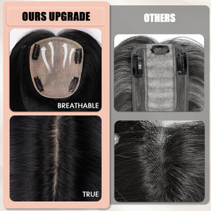 Hair Toppers for Women Real Human Hair 5"*5.5"Large Coverage Brown with Blond Highlight Hair Topper No Bangs - Wigtrends
