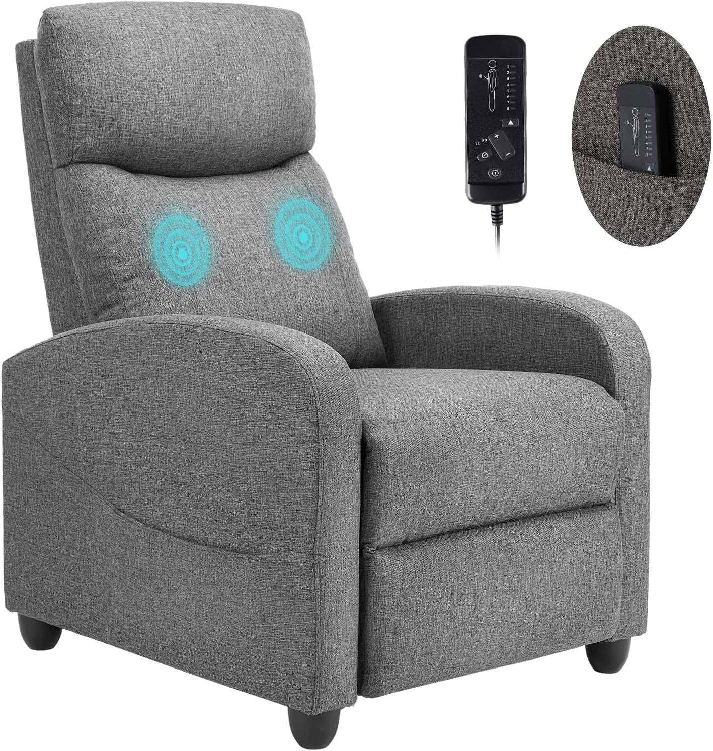Swivel Rocking Recliner Chair with Extra Large Footrest High Back, Upholstered Glider Nursery Chair for Living Room, Bedroom & Nursery, Comfortable Deep Seat for Relaxation, Grey