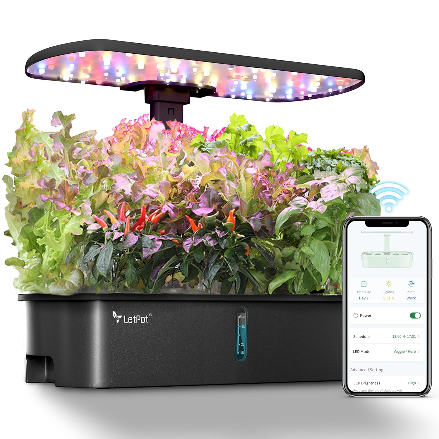 LetPot LPH-Air Hydroponics Growing System Kits, APP & WiFi Controlled Smart Indoor Garden with 24W Grow Light Full Spectrum, 10 Pods Planter Indoor Gardening for Gifts, Kitchen, Vegetable (Green)