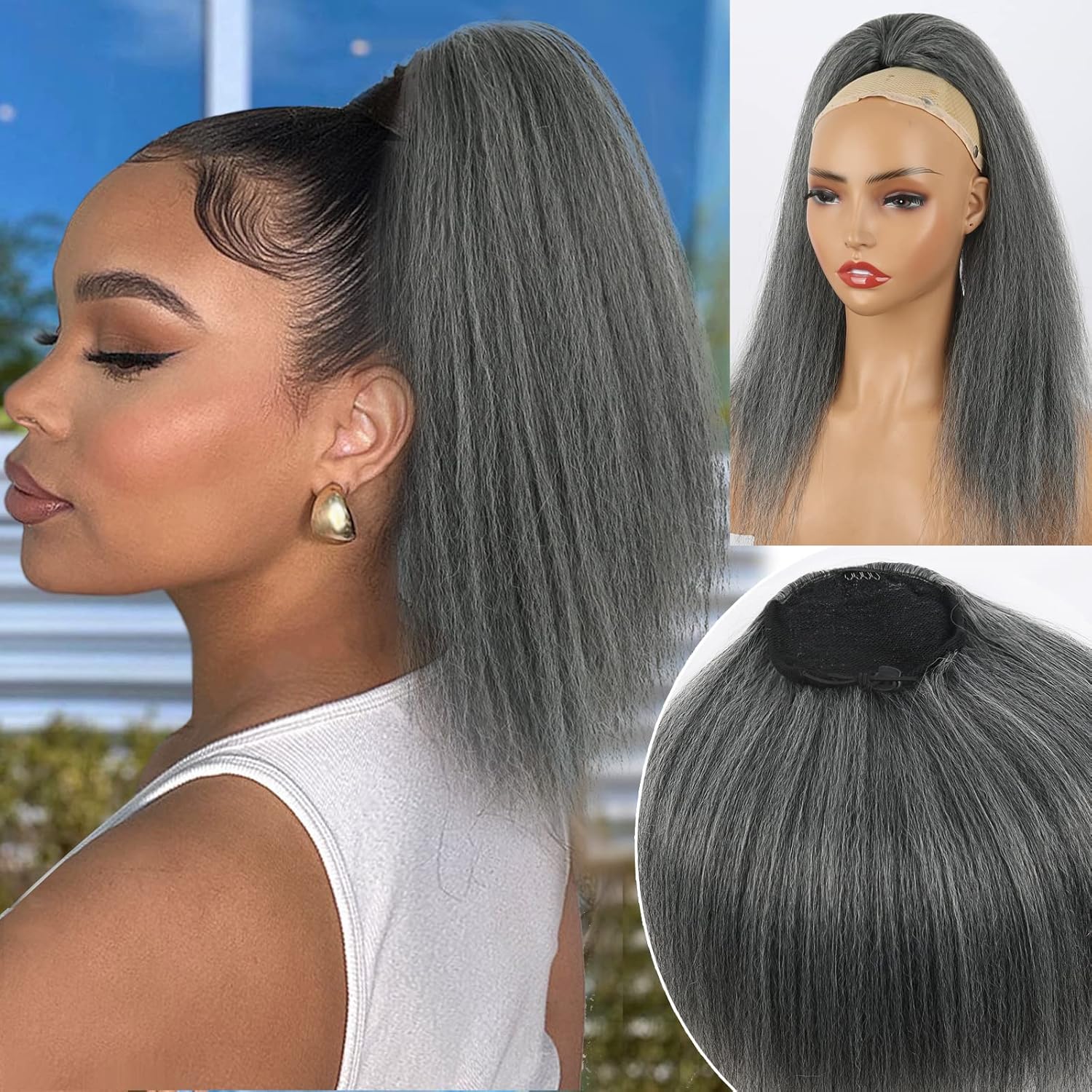 Salt and Pepper Drawstring Ponytail Gray wigs Hair Extensions - Wigtrends