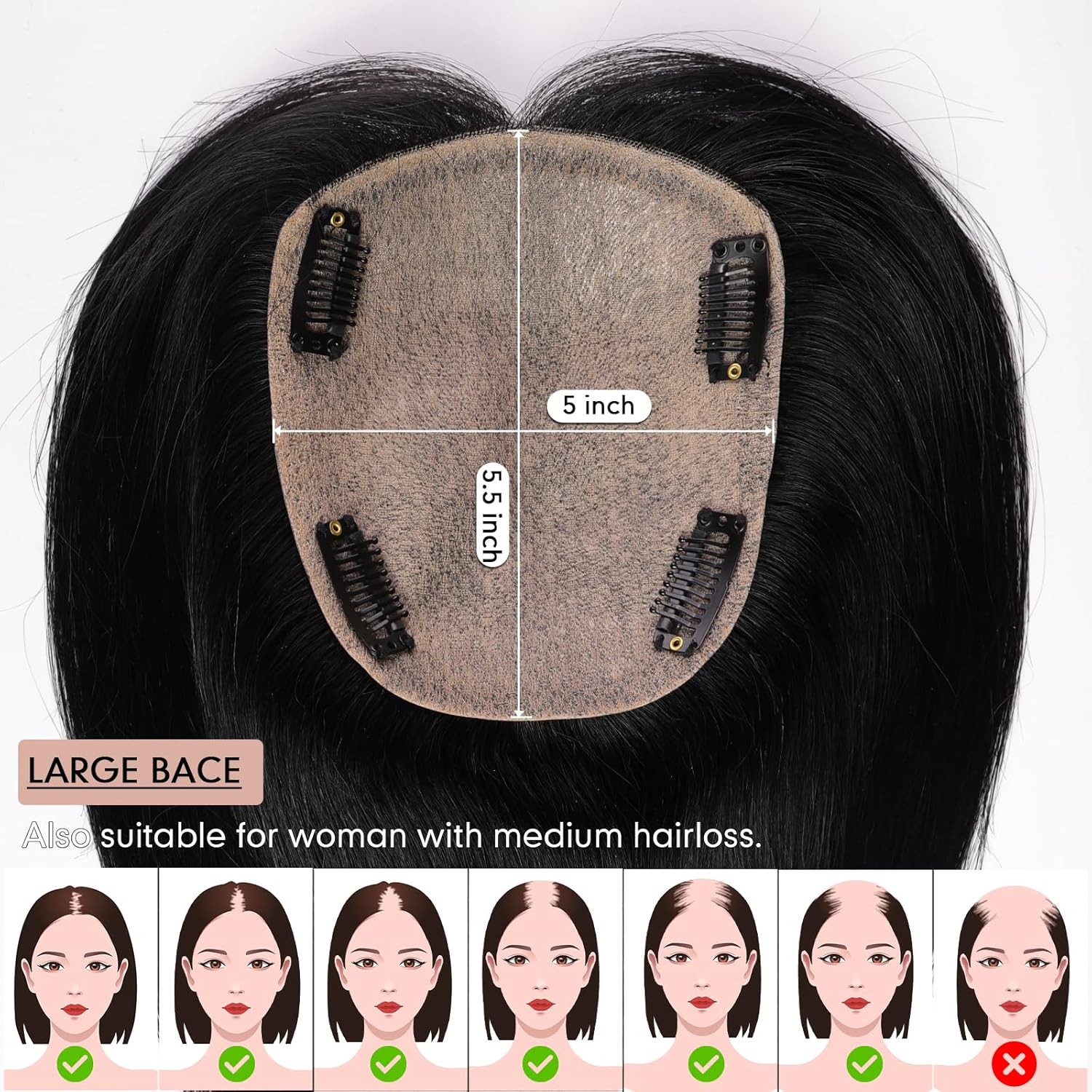 Hair Toppers for Women Real Human Hair 5"*5.5"Large Coverage Brown with Blond Highlight Hair Topper No Bangs - Wigtrends
