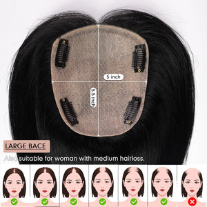 Hair Toppers for Women Real Human Hair 5"*5.5"Large Coverage Brown with Blond Highlight Hair Topper No Bangs - Wigtrends