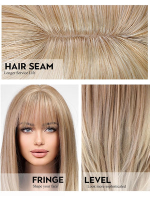 Dark Brown Wigs for Women layered Straight Wig with Bangs Natural Human Hair Wigs - Wigtrends